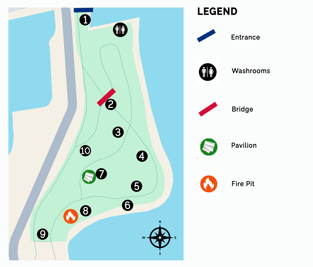 Map of Trillium Park with markers for ten exhibit locations.